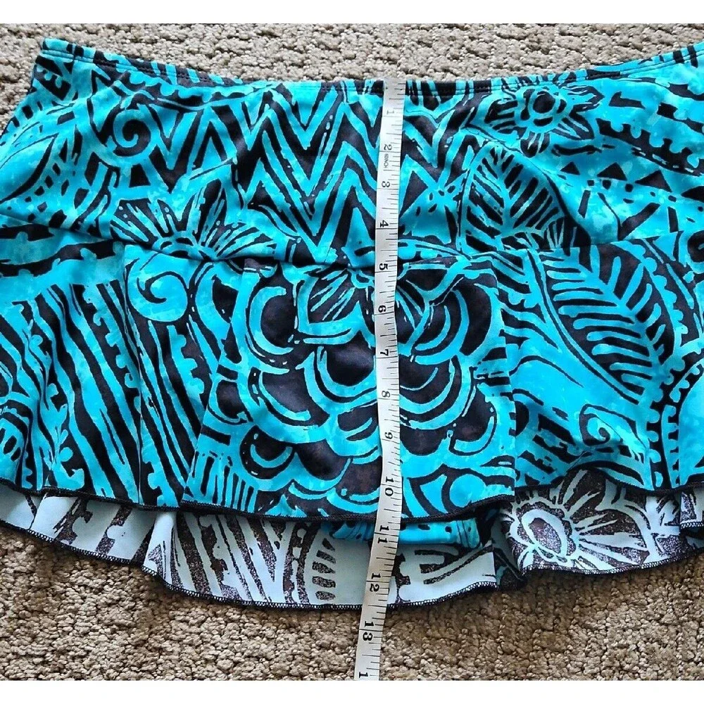 NWT 24th & Ocean Turquoise Brown Mid Waist Skirted Hipster Bikini Swim Bottom XL - Picture 10 of 10